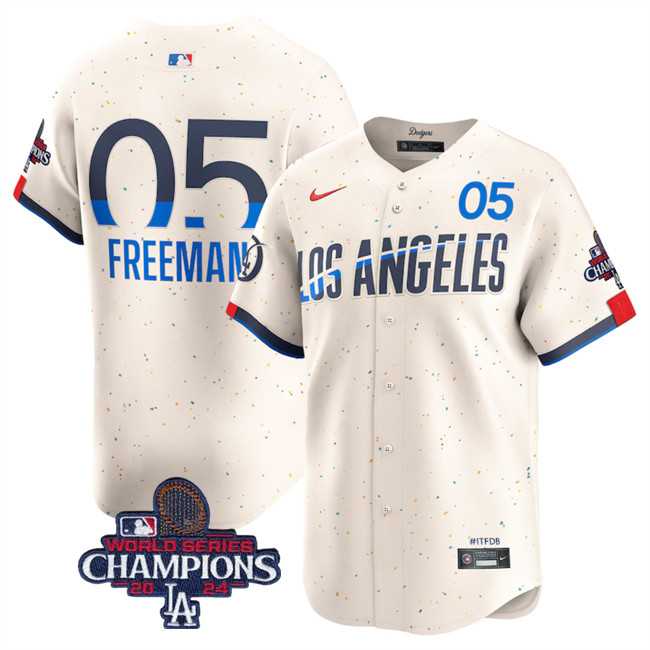 Mens Los Angeles Dodgers #5 Freddie Freeman Cream 2024 World Series Champions City Connect Limited Stitched Baseball Jersey